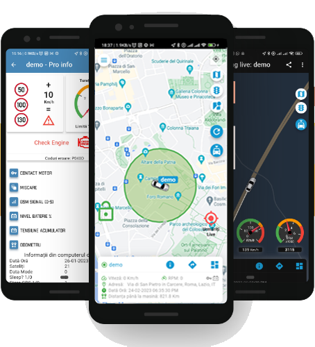 Car monitoring by GPS, real-time location tracking, car theft alert, car towing alert, speeding alerts, high rpm engine alerts, dangerous driving alerts, Vehicle diagnostics